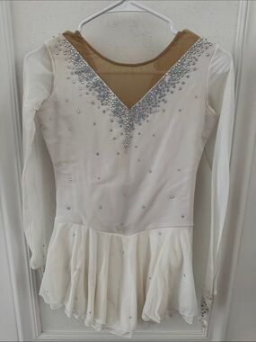 White Crystal-Embellished Figure Skating Dress